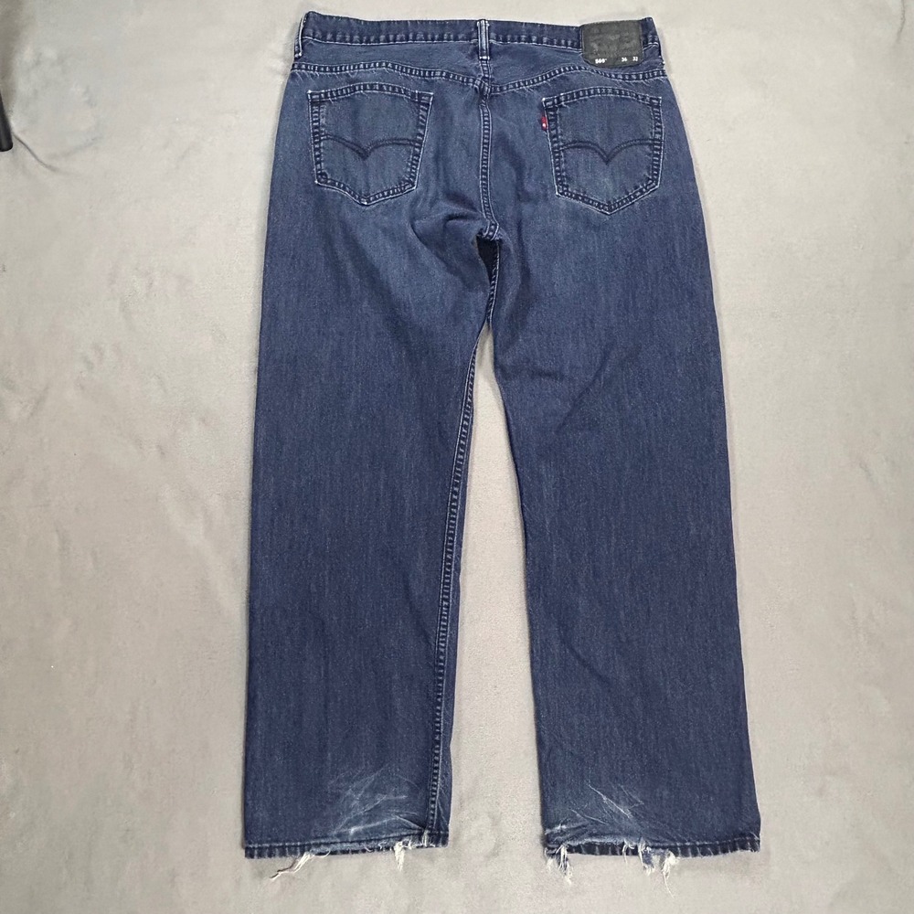 Levis 569 Loose Straight Jeans Mens 36x32 Dark Wash Denim Distressed 00569-0147 - Picture 7 of 10